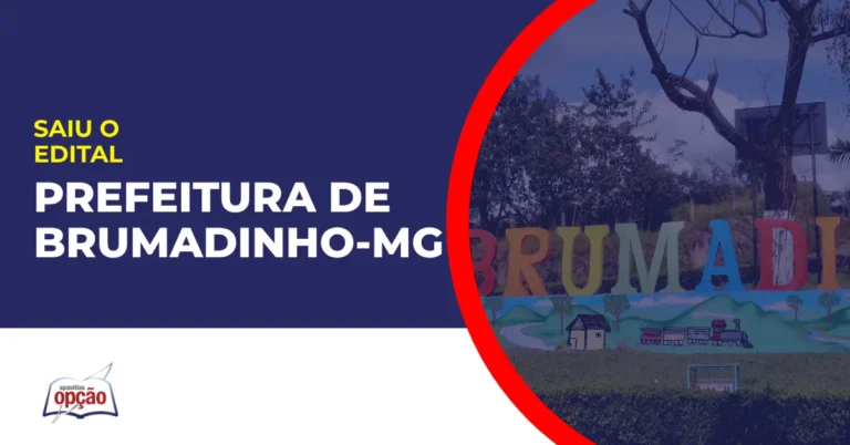 Imagem com fundo azul divulgando o Concurso Prefeitura de Brumadinho