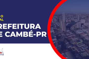 Imagem com fundo azul divulgando o Concurso Prefeitura de Cambé