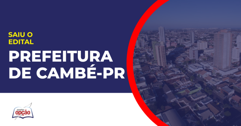 Imagem com fundo azul divulgando o Concurso Prefeitura de Cambé