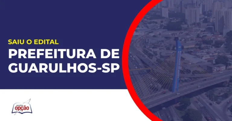 Imagem com fundo azul divulgando o Concurso Prefeitura de Guarulhos SP