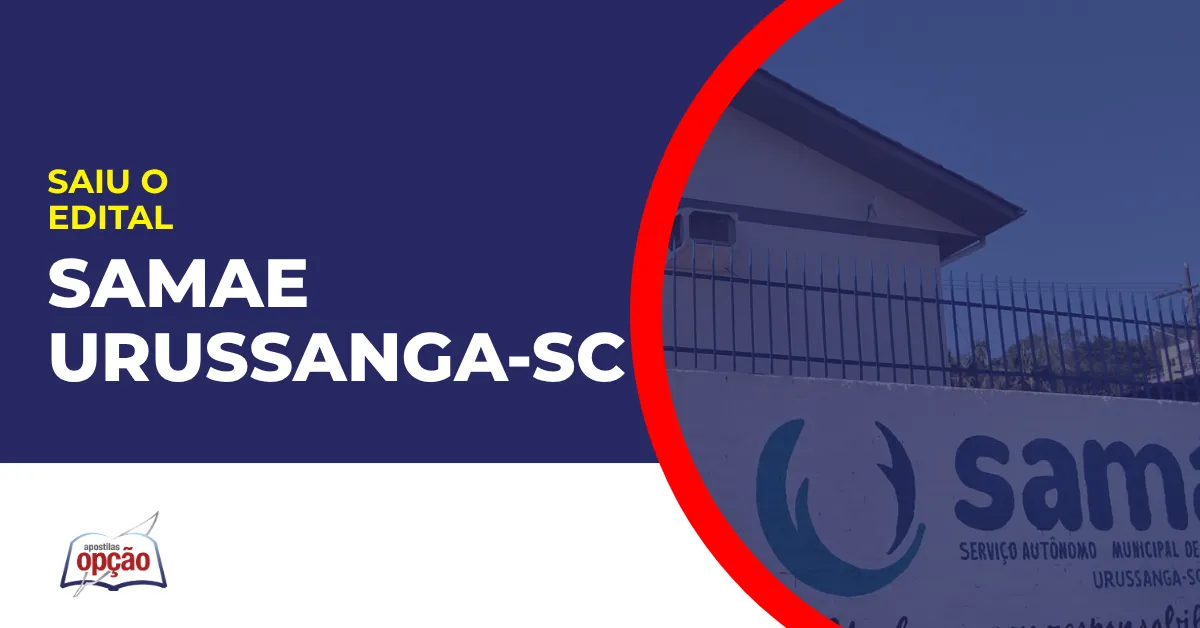 Imagem com fundo azul divulgando o Concurso SAMAE Urussanga SC