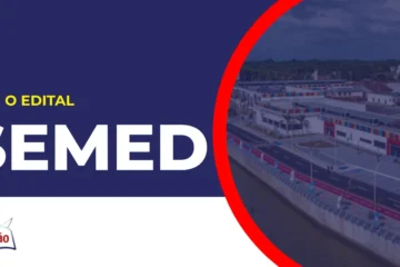 Imagem com fundo azul divulgando o Concurso SEMED Barcarena PA