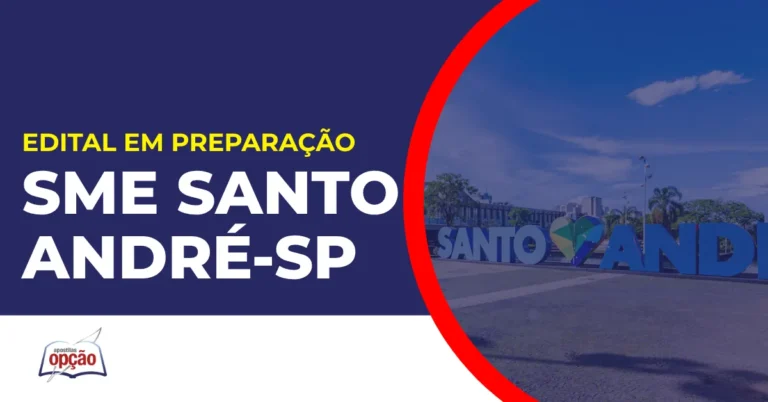 Imagem com fundo azul divulgando o Concurso SME Santo André SP