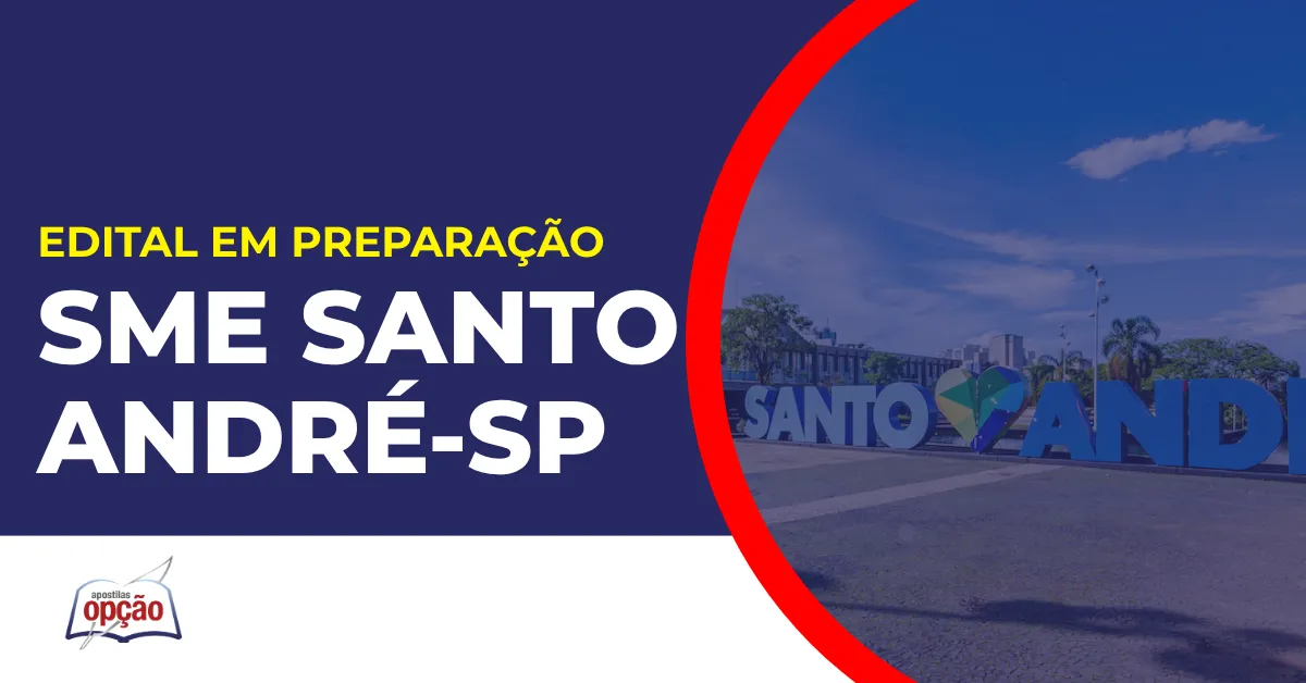 Imagem com fundo azul divulgando o Concurso SME Santo André SP