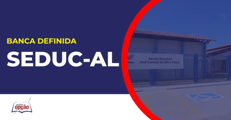 Imagem com fundo azul divulgando o Concurso Seduc AL