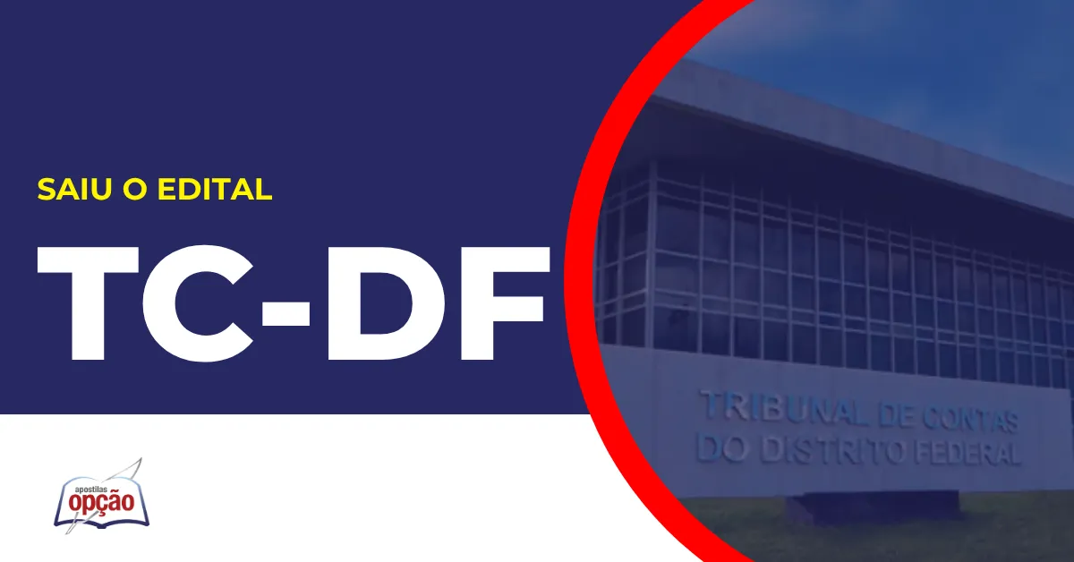 Imagem com fundo azul divulgando o Concurso TCDF 2026