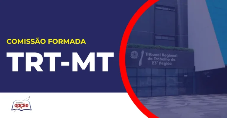 Imagem com fundo azul divulgando o Concurso TRT MT 2026