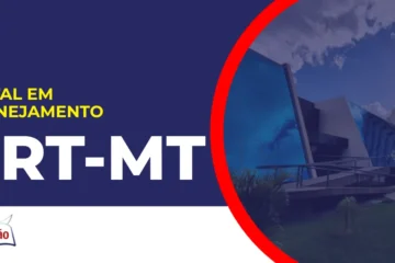 Imagem com fundo azul divulgando o Concurso TRT MT 2026