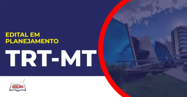 Imagem com fundo azul divulgando o Concurso TRT MT 2026