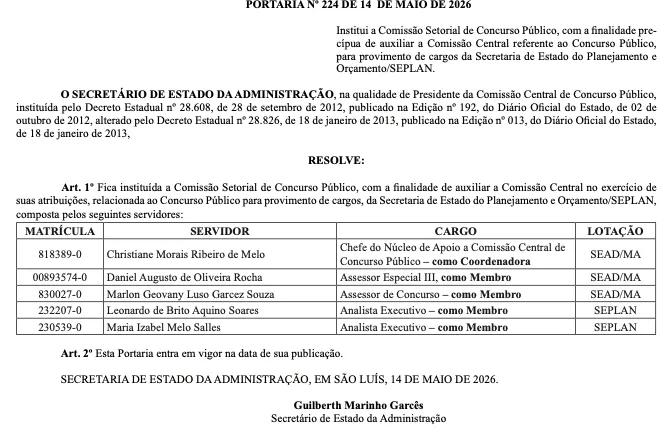 Concurso Seplan MA 2026: Novo edital tem comissão formada!