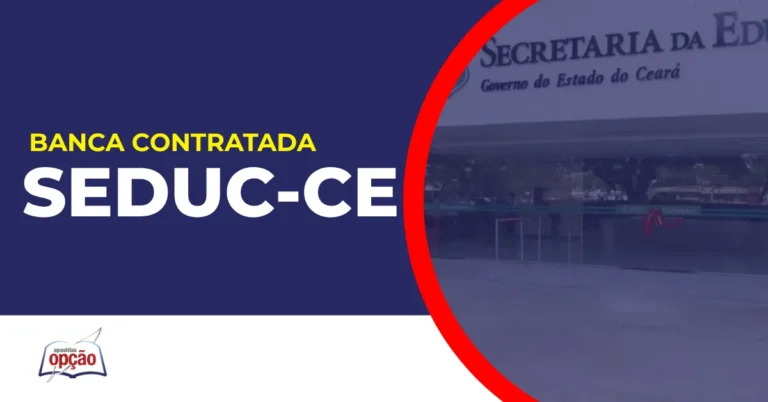 Imagem com fundo azul divulgando o Concurso Seduc CE