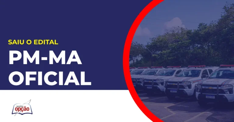Imagem com fundo azul divulgando o Concurso PM MA Oficial