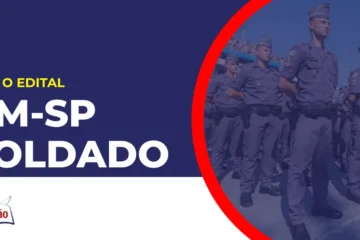 Imagem com fundo azul divulgando o Concurso PM SP Soldado