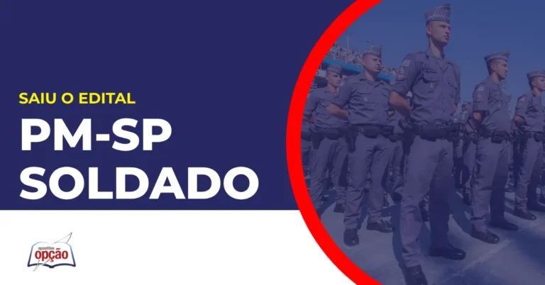Imagem com fundo azul divulgando o Concurso PM SP Soldado