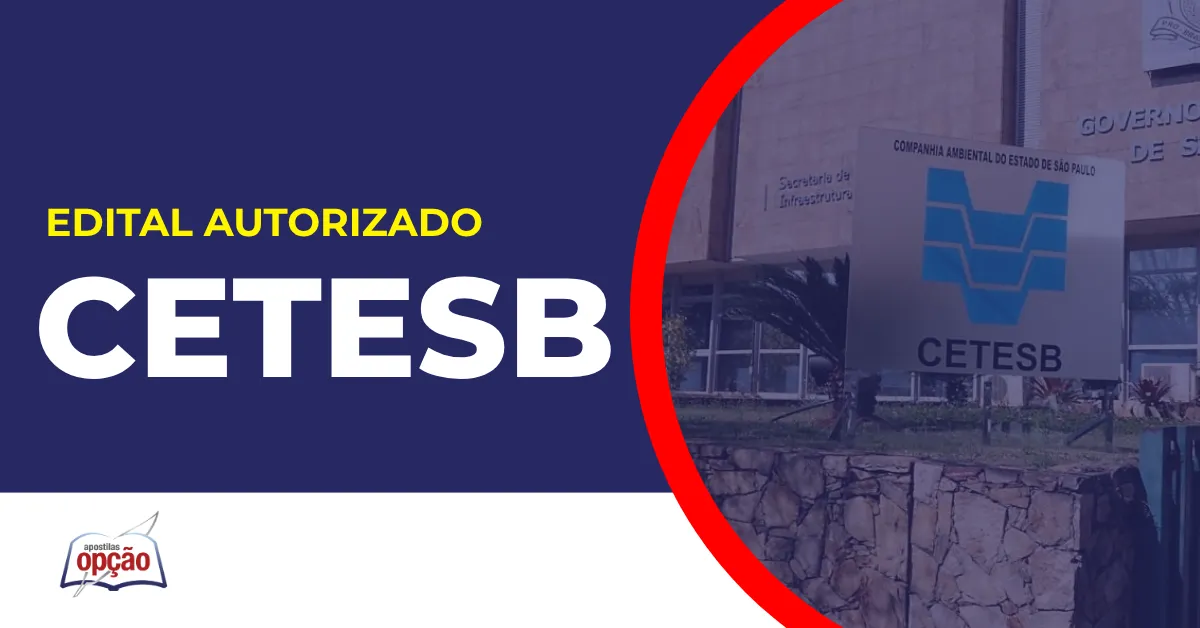 Imagem com fundo azul divulgando o Concurso Cetesb