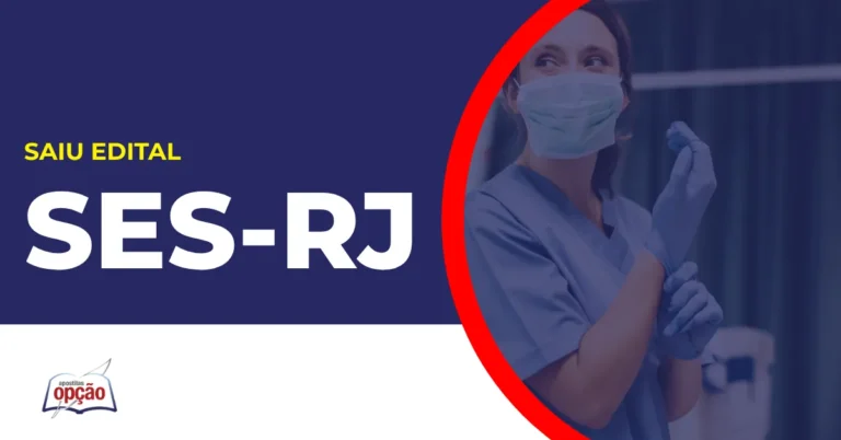 Imagem com fundo azul divulgando o Concurso SES RJ 2026