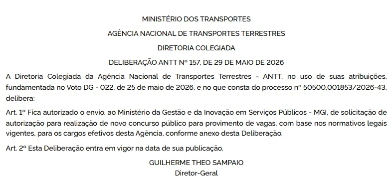 Concurso ANTT: Edital solicitado para 720 vagas!