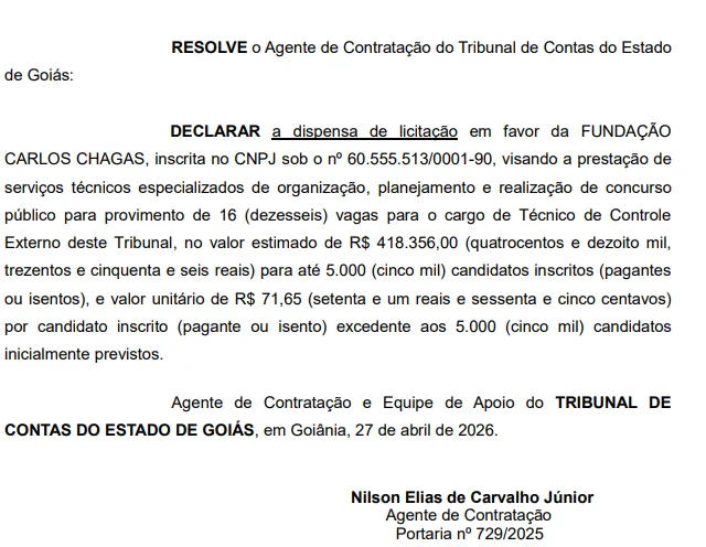 Concurso TCE GO: FCC é contratada!