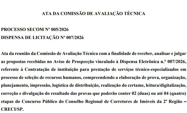 Concurso Creci SP: Banca definida!
