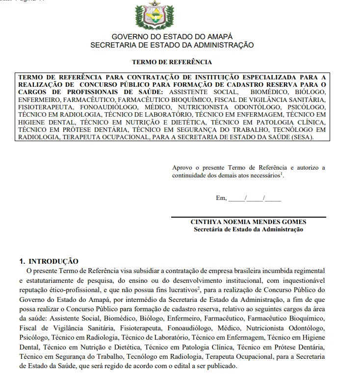 Concurso Sesa AP: Termo de Referência