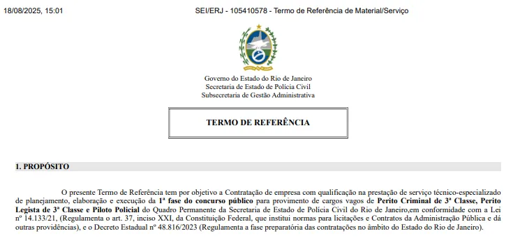 Concurso PC RJ 2026: FGV é a banca!