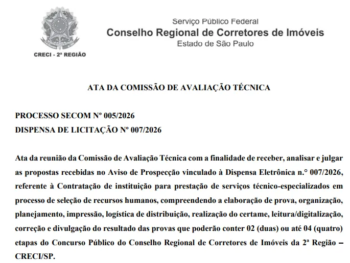 Concurso Creci SP: Banca contratada! Edital iminente com 88 vagas!