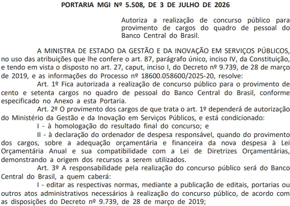 Concurso Bacen: Autorização em breve! 170 vagas!