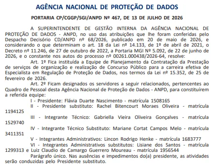 Concurso ANPD: Comissão formada!