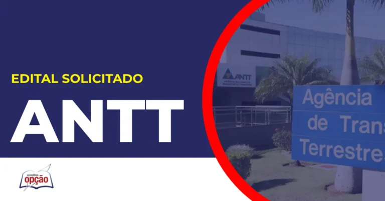 Imagem com fundo azul divulgando o Concurso ANTT