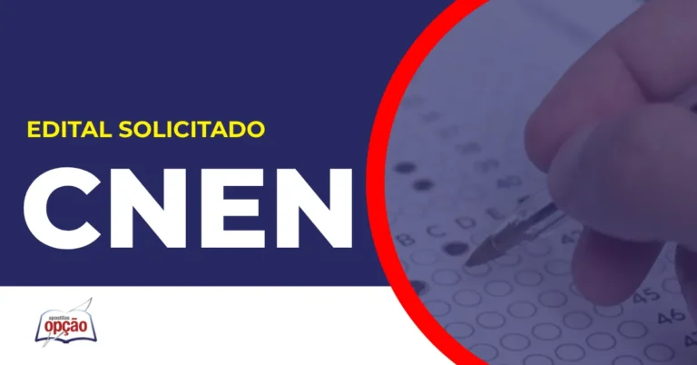Imagem com fundo azul divulgando o Concurso CNEN