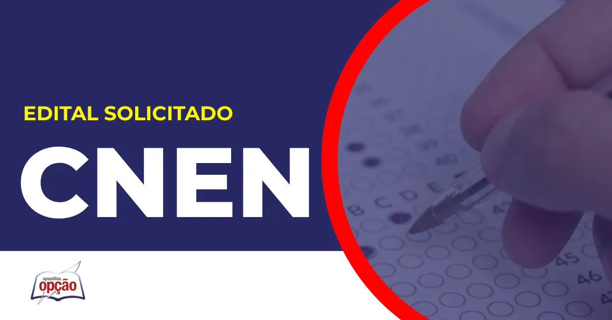 Imagem com fundo azul divulgando o Concurso CNEN