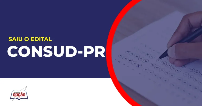 Imagem com fundo azul divulgando o Concurso CONSUD PR