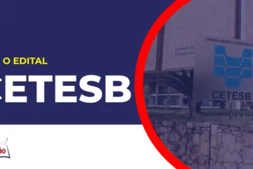 Imagem com fundo azul divulgando o Concurso Cetesb