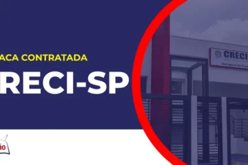 Imagem com com fundo azul divulgando o Concurso Creci SP