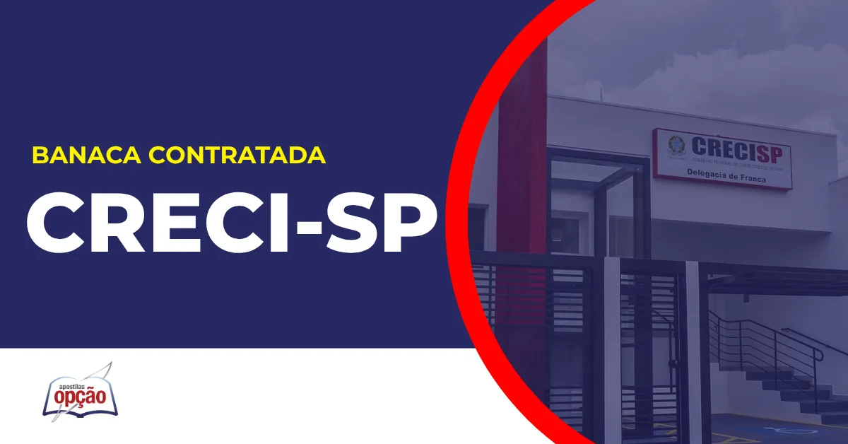 Imagem com com fundo azul divulgando o Concurso Creci SP