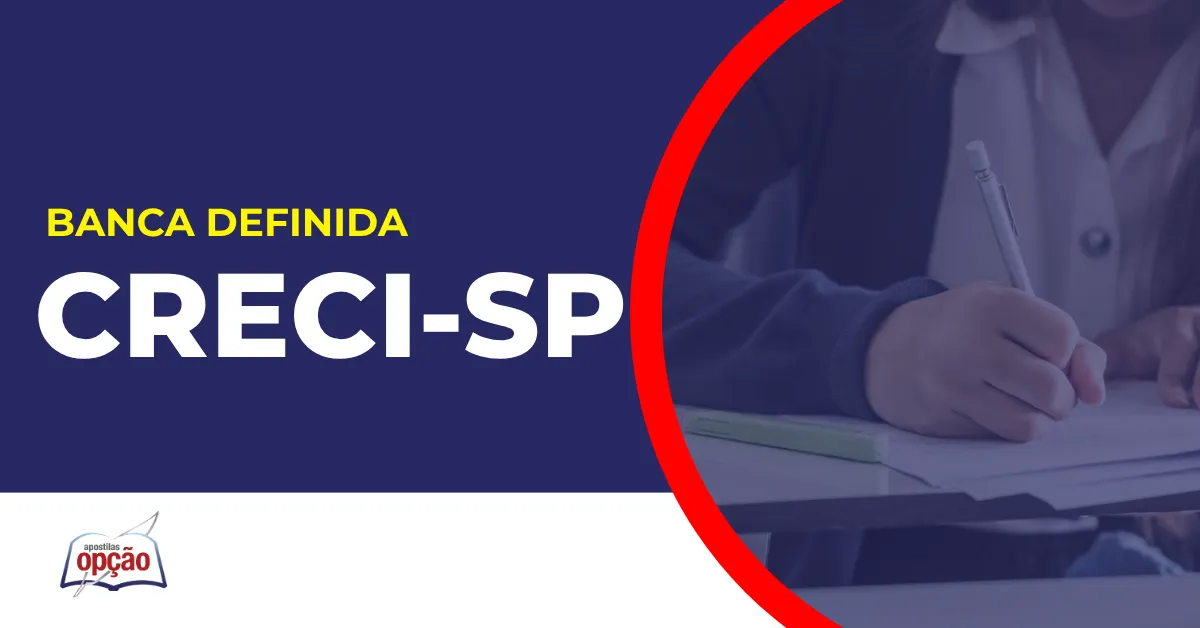 Imagem com fundo azul divulgando o Concurso Creci SP