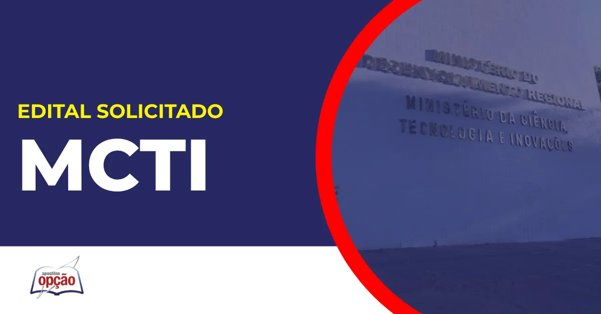 Imagem com fundo azul divulgando o Concurso MCTI