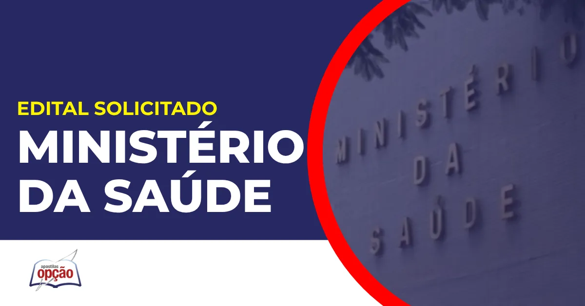 Imagem com fundo azul divulgando o Concurso Ministério da Saúde