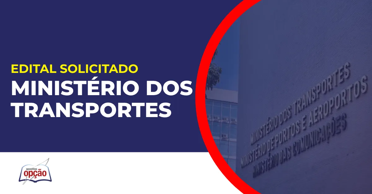 Imagem com fundo azul divulgando o Concurso Ministério dos Transportes