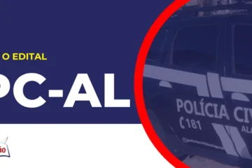 Imagem com fundo azul divulgando o Concurso PC AL 2026