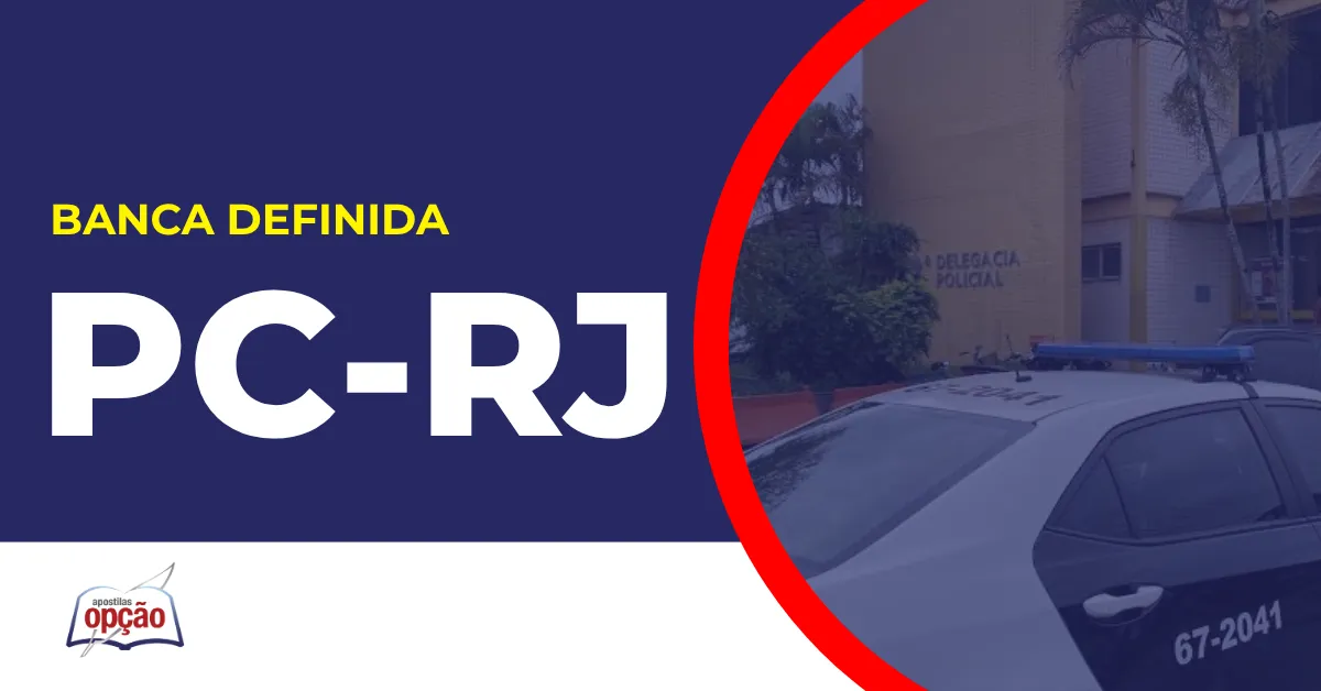 Imagem com fundo azul divulgando o Concurso PC RJ 2026