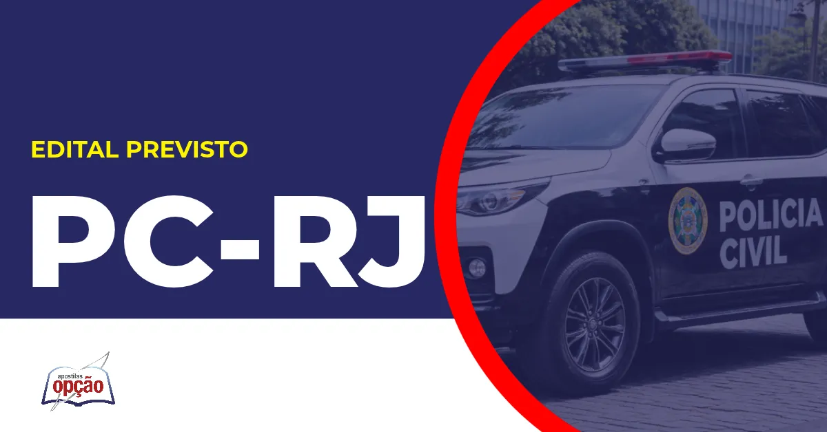 Imagem com fundo azul divulgando o Concurso PC RJ