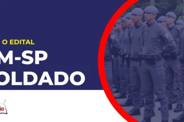 Imagem com fundo azul divulgando o Concurso PM SP Soldado