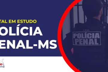 Imagem com fundo azul divulgando o Concurso Polícia Penal MS
