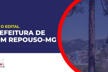 Imagem com fundo azul divulgando o Concurso Prefeitura de Bom Repouso MG