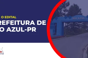 Imagem com fundo azul divulgando o Concurso Prefeitura de Rio Azul