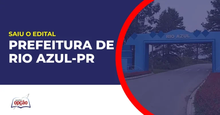 Imagem com fundo azul divulgando o Concurso Prefeitura de Rio Azul