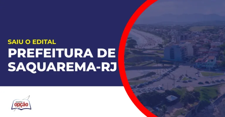 Imagem com fundo azul divulgando o Concurso Prefeitura de Saquarema RJ