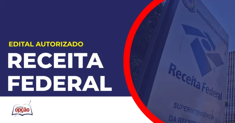 Imagem com fundo azul divulgando o Concurso Receita Federal 2026