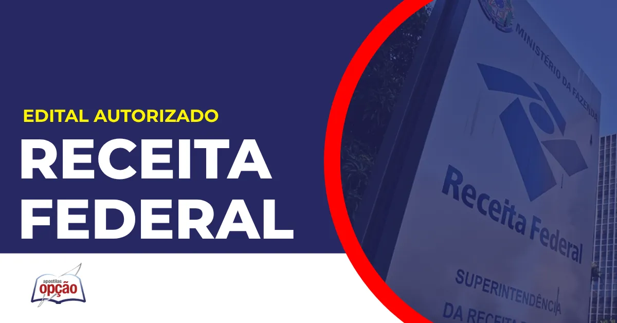 Imagem com fundo azul divulgando o Concurso Receita Federal 2026